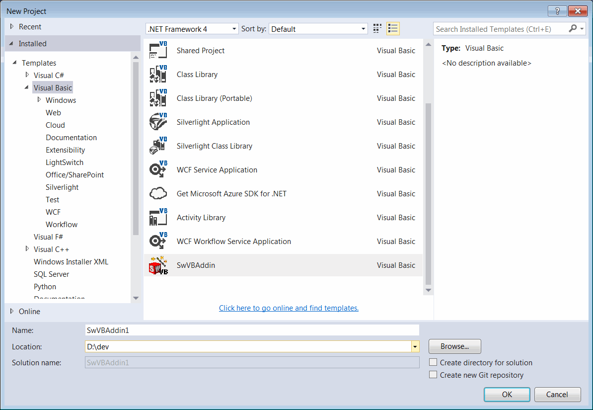 Fix missing Visual Studio SOLIDWORKS API SDK project templates