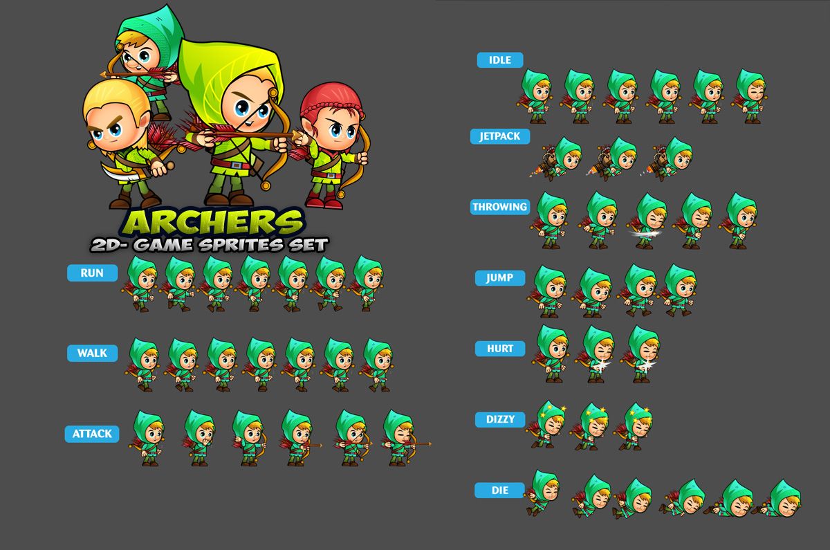 Archers 2D Game Sprites Set by DionArtworks Codester