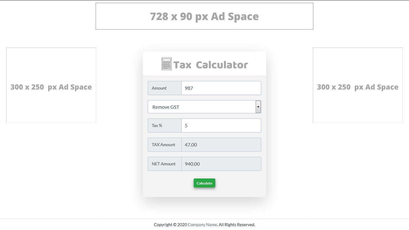GST Tax Calculator with Jquery and Ajax by MoneyMaker Codester