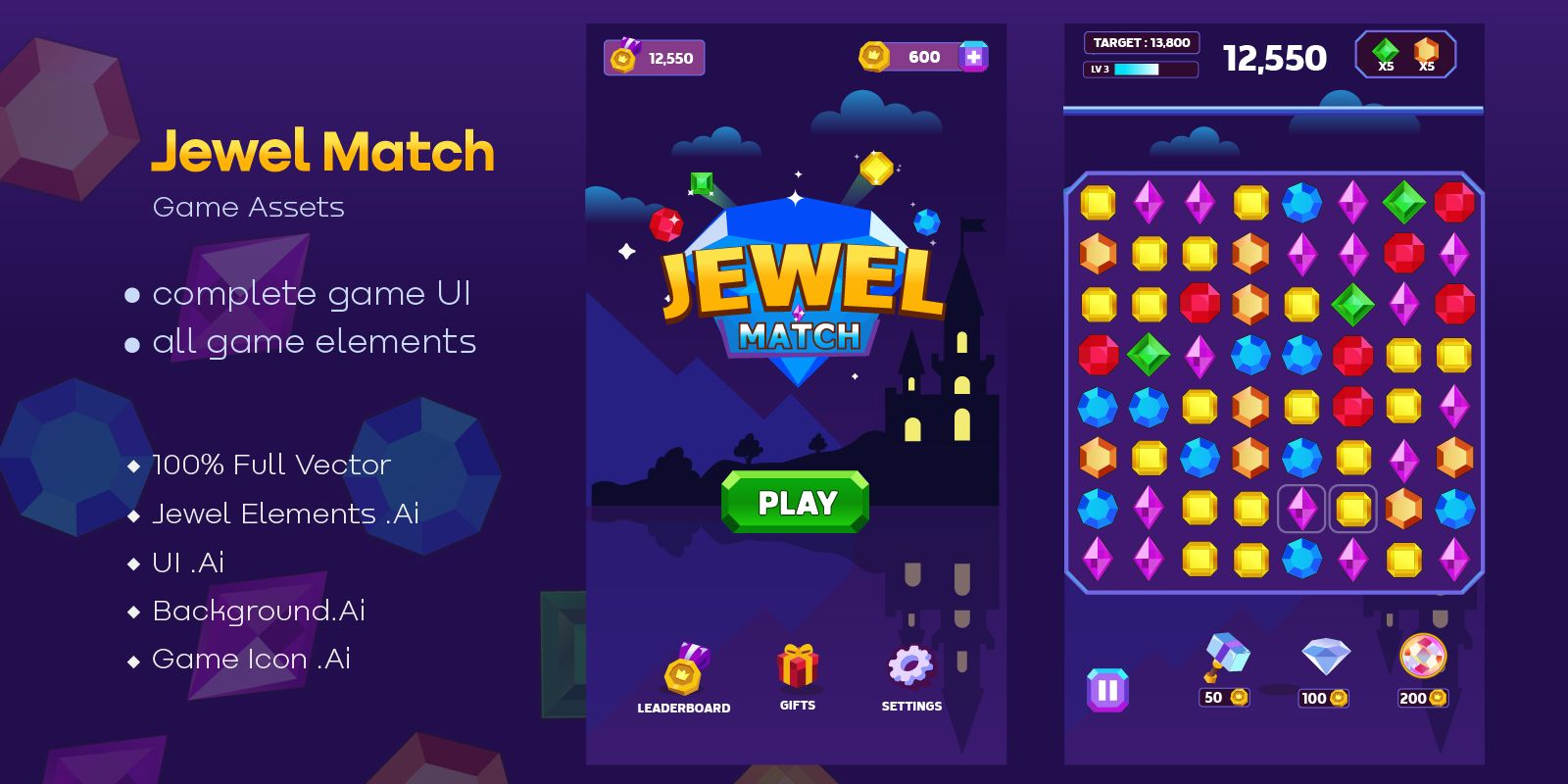 Jewel Match Game Assets by ProGraphist Codester