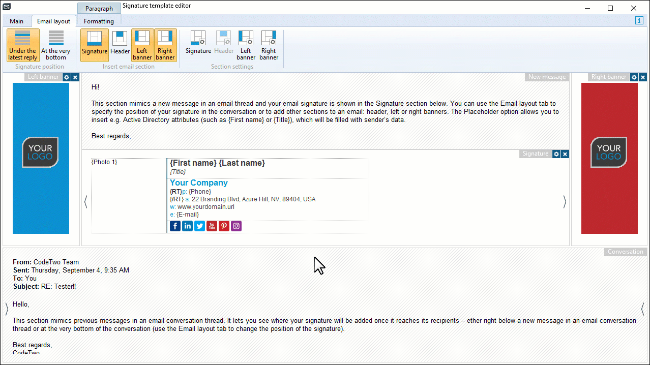 Add other email sections (header, side banners) to your template