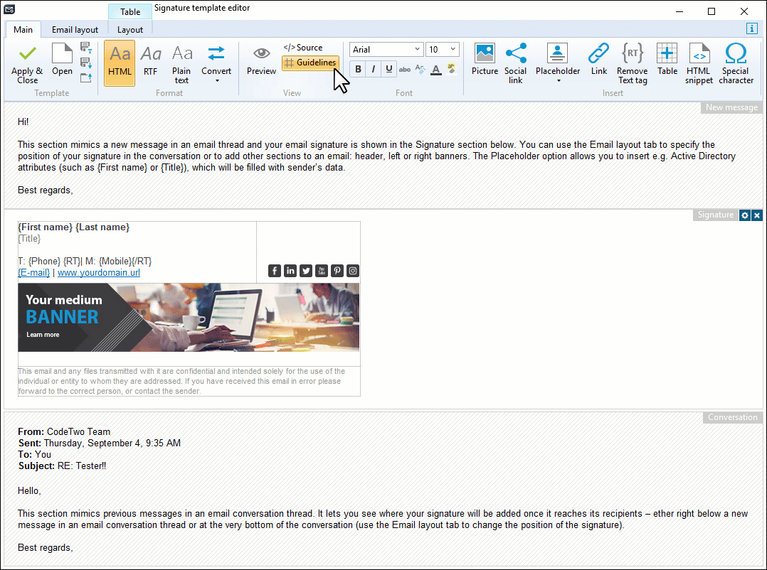 Preview your template CodeTwo Signature Template Editor User's manual