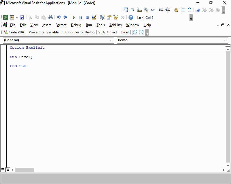 IntelliSense in the codevba tool