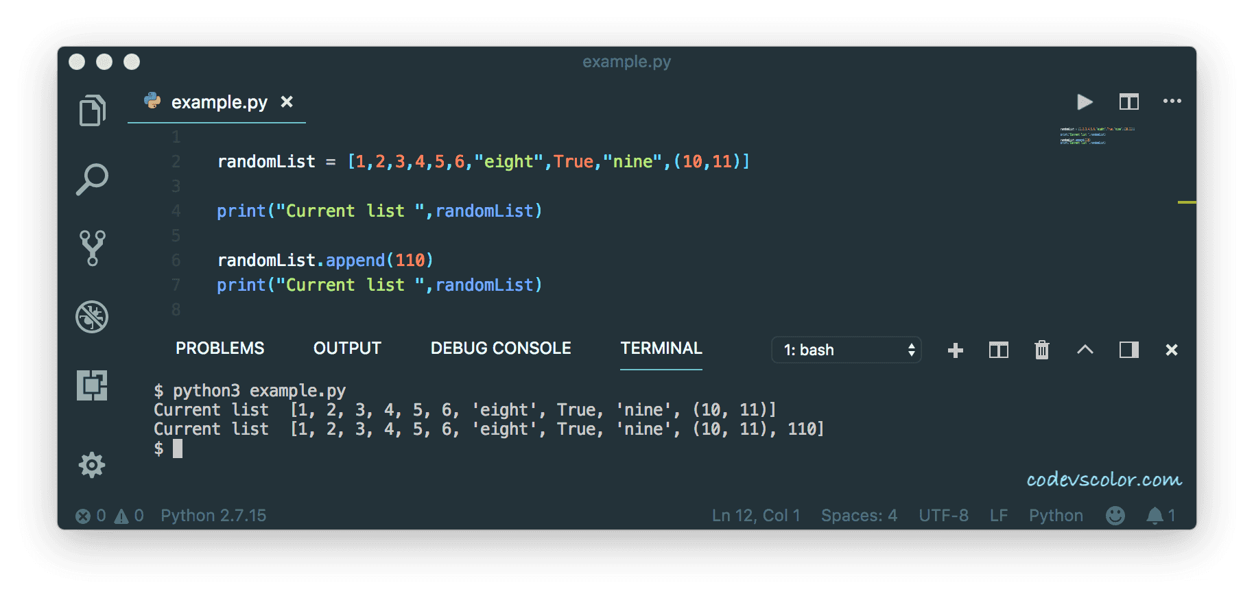 Python add and remove elements from a list CodeVsColor