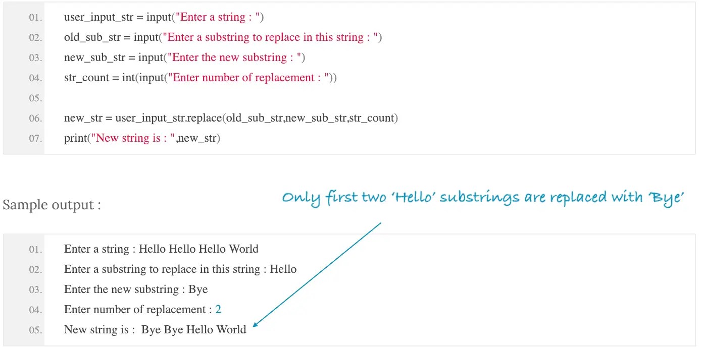 Python program to replace single or multiple character,substring in a