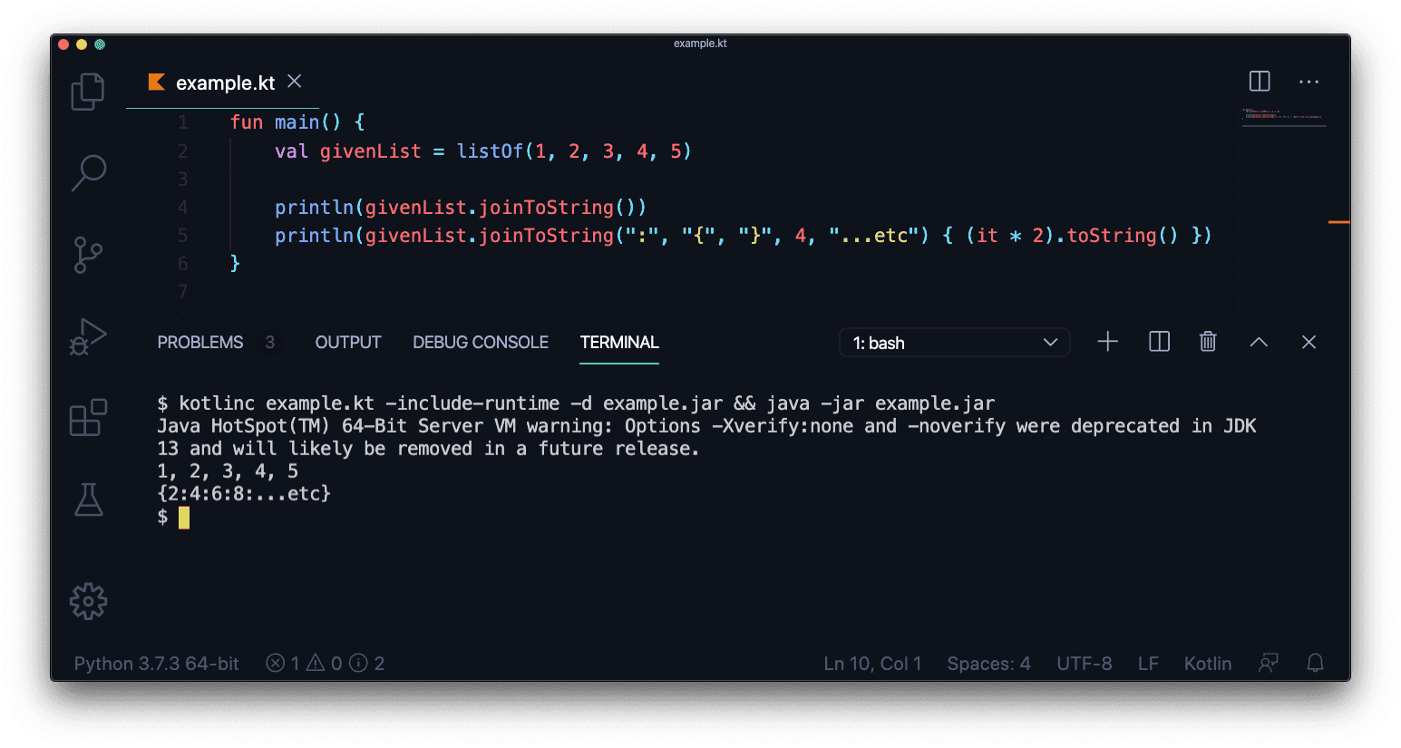 Kotlin program to convert one list to string CodeVsColor