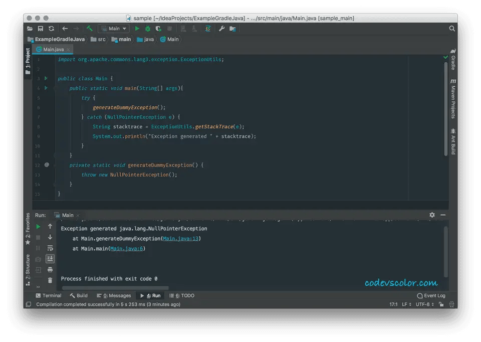How to convert stacktrace to string in Java CodeVsColor