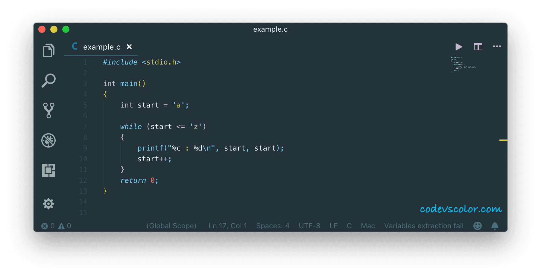 C program to print the ASCII values of all lowercase characters