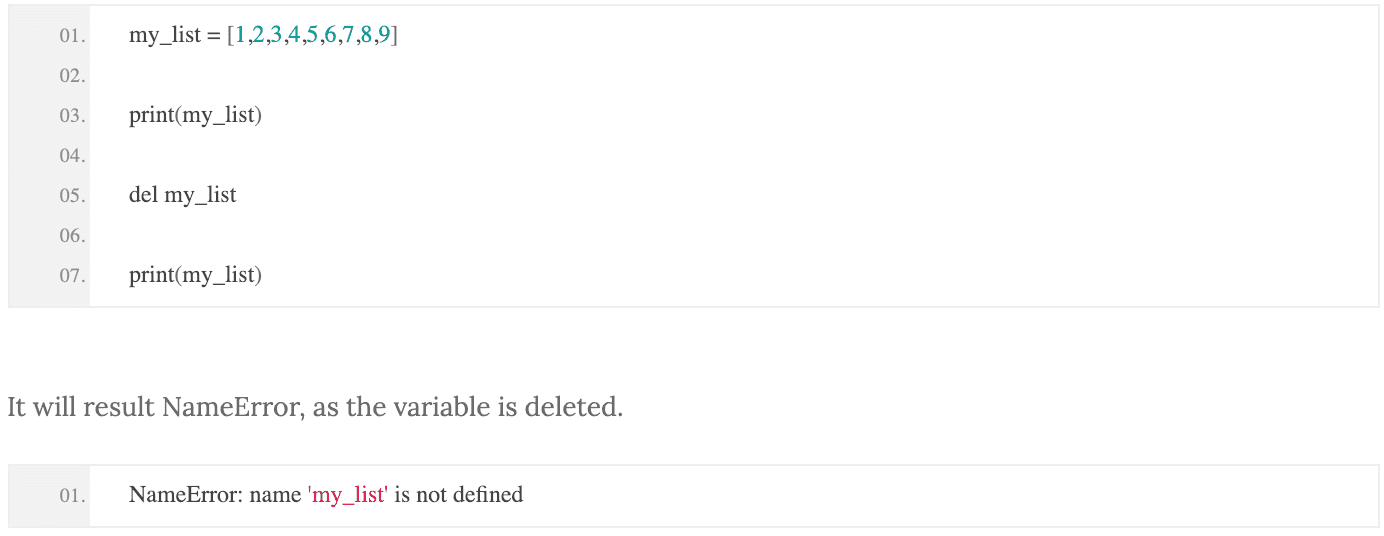 Python program to remove an element from a list using 'del' statement