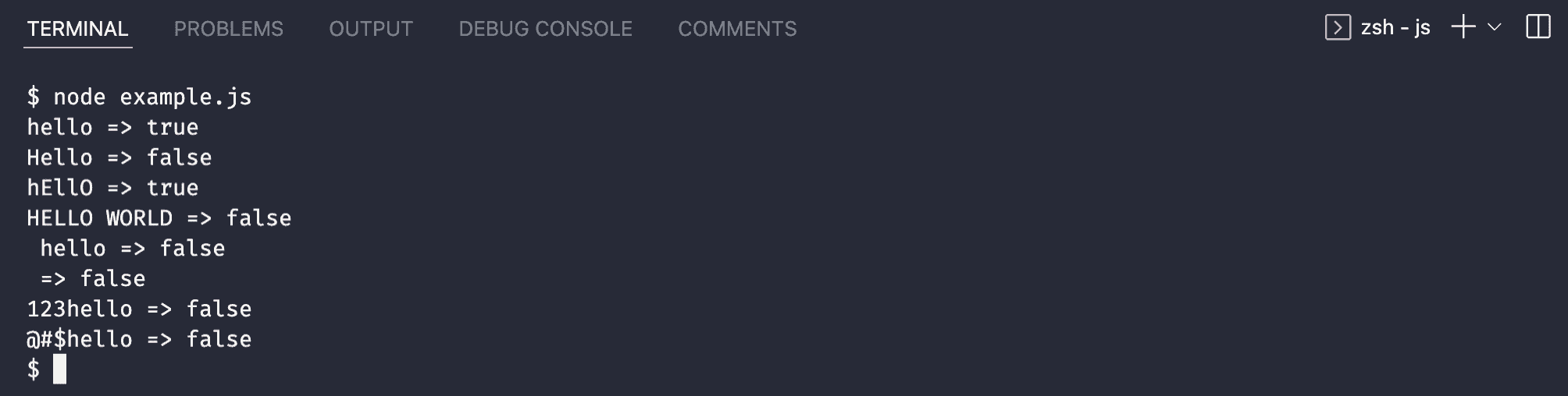 4 JavaScript program to check if the first character of a string is in