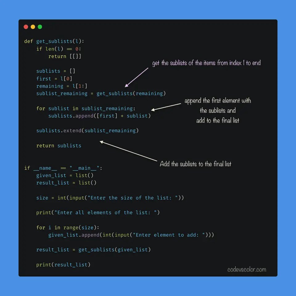 How to get all sublists of a list in Python CodeVsColor