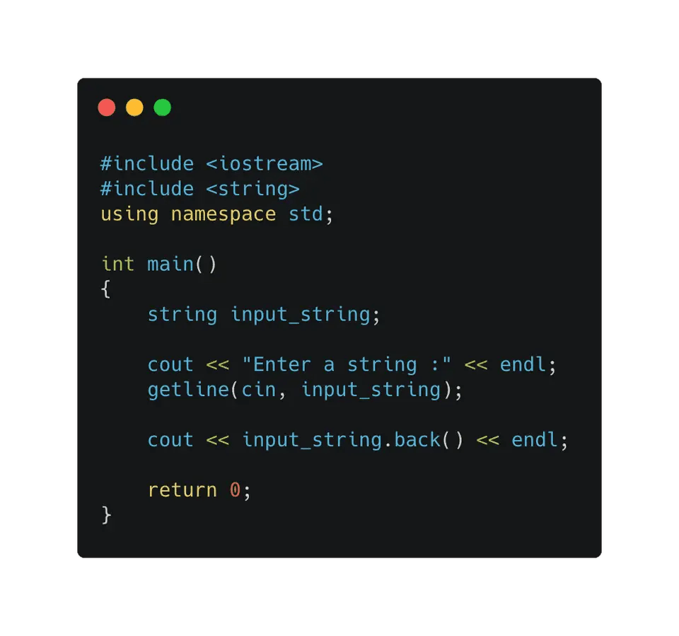 C++ program to find the last character of a string CodeVsColor