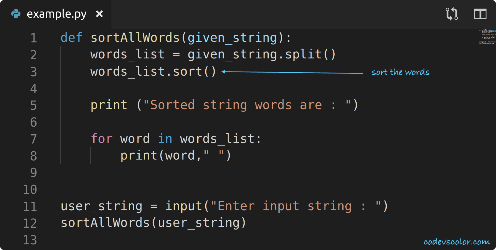 Python program to sort all words of a string in alphabetical order