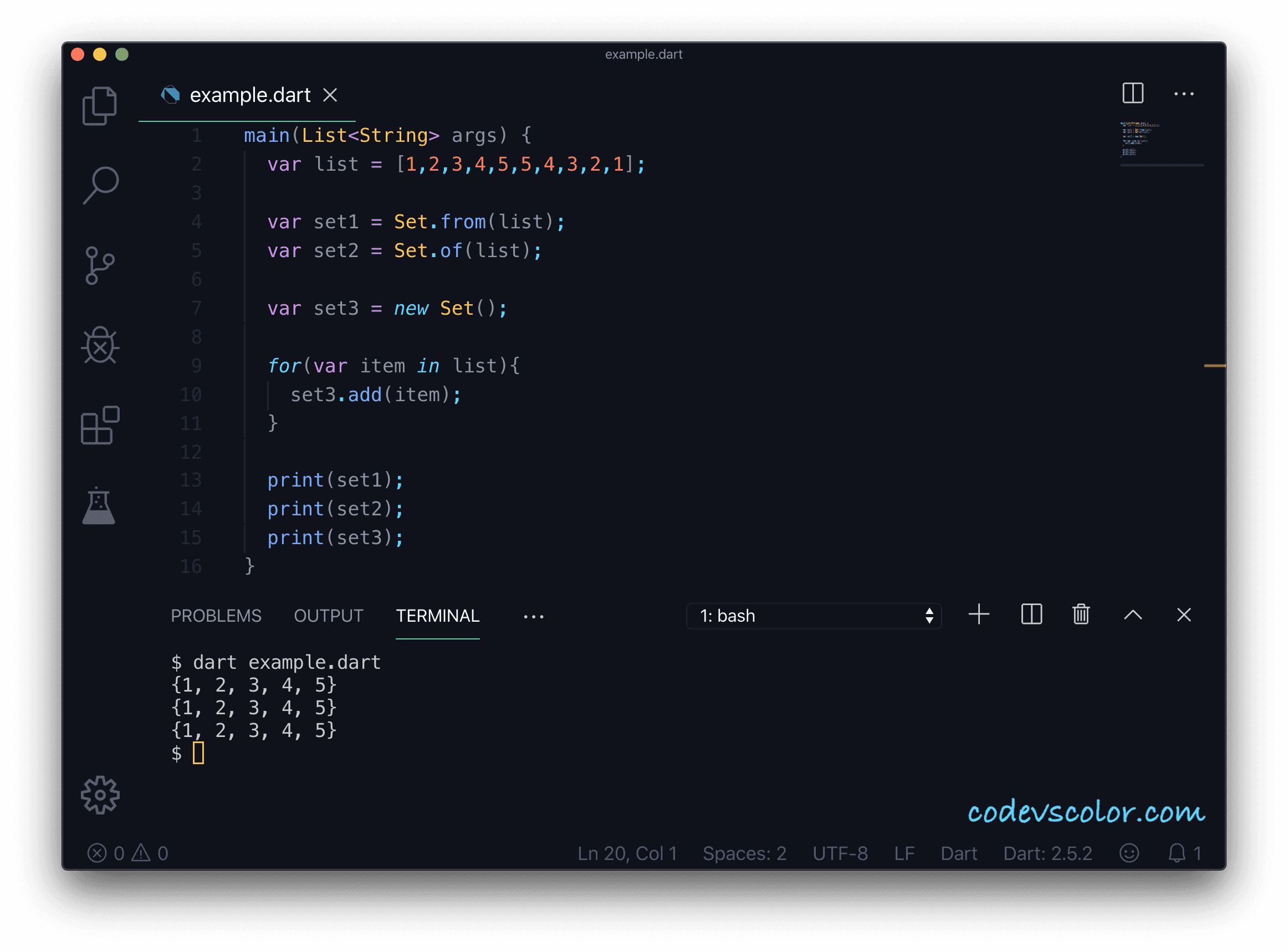 Dart set explanation with examples CodeVsColor
