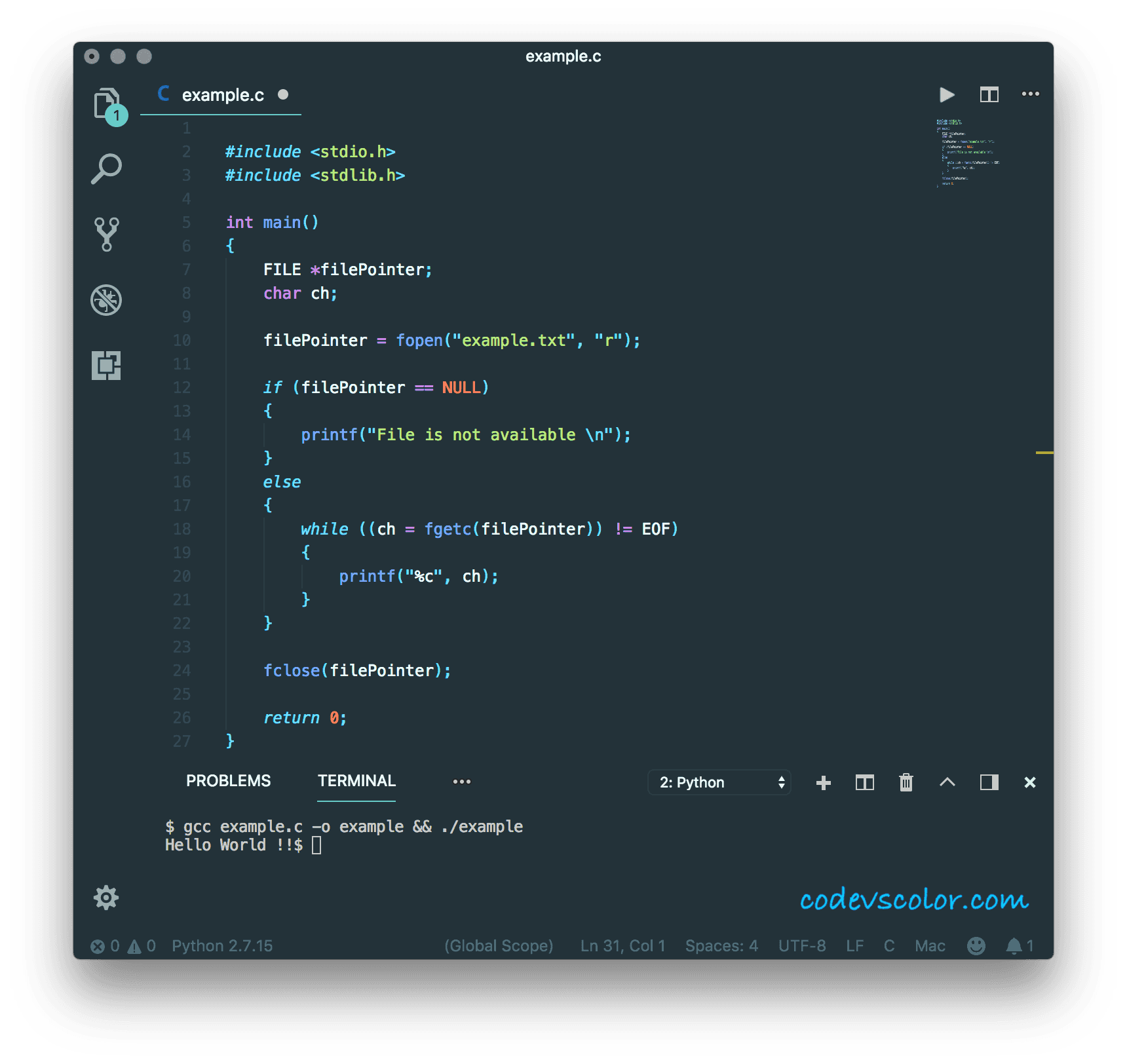 C program to read the contents of a text file character by character