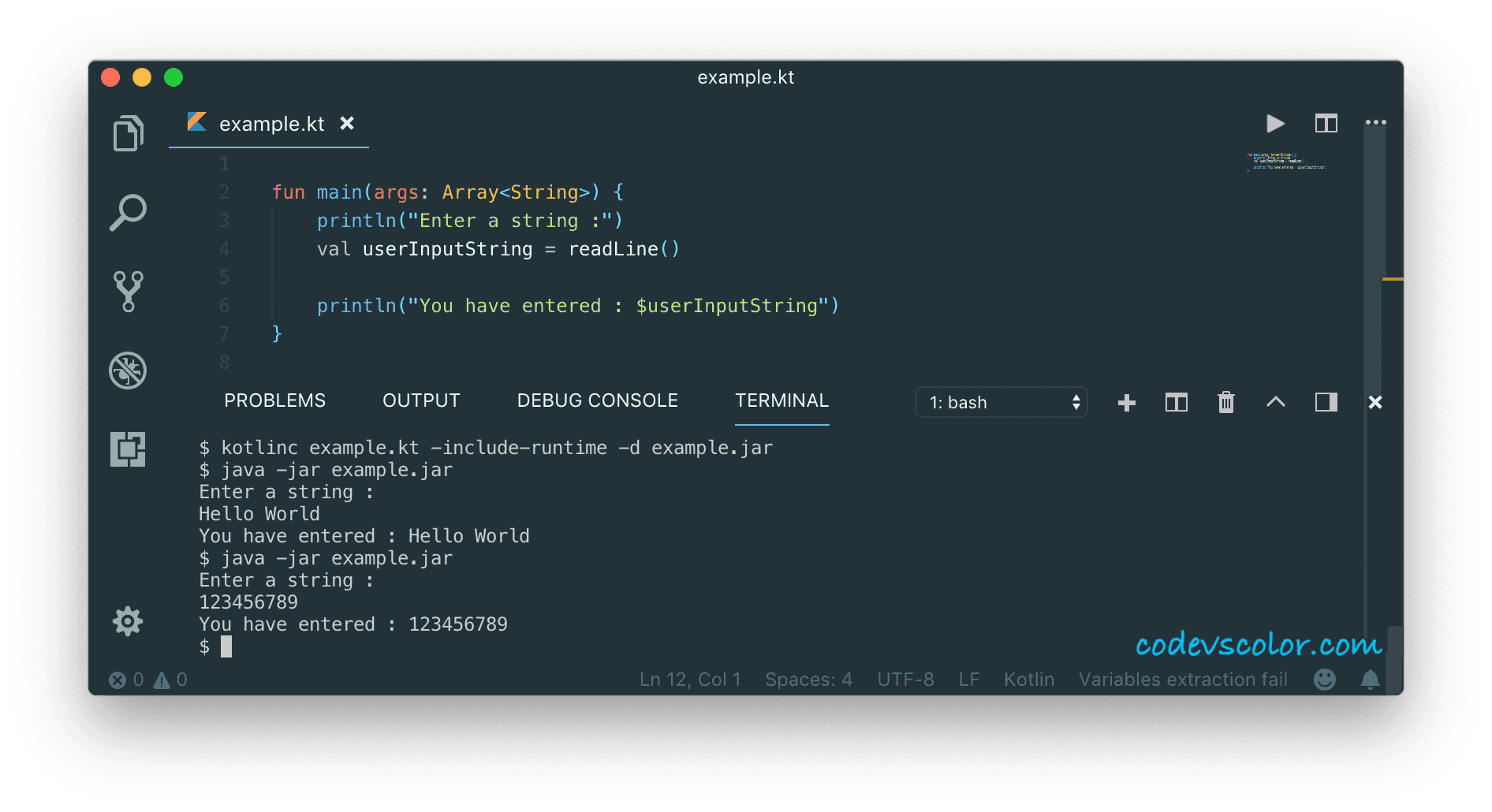 How to read user input in Kotlin CodeVsColor