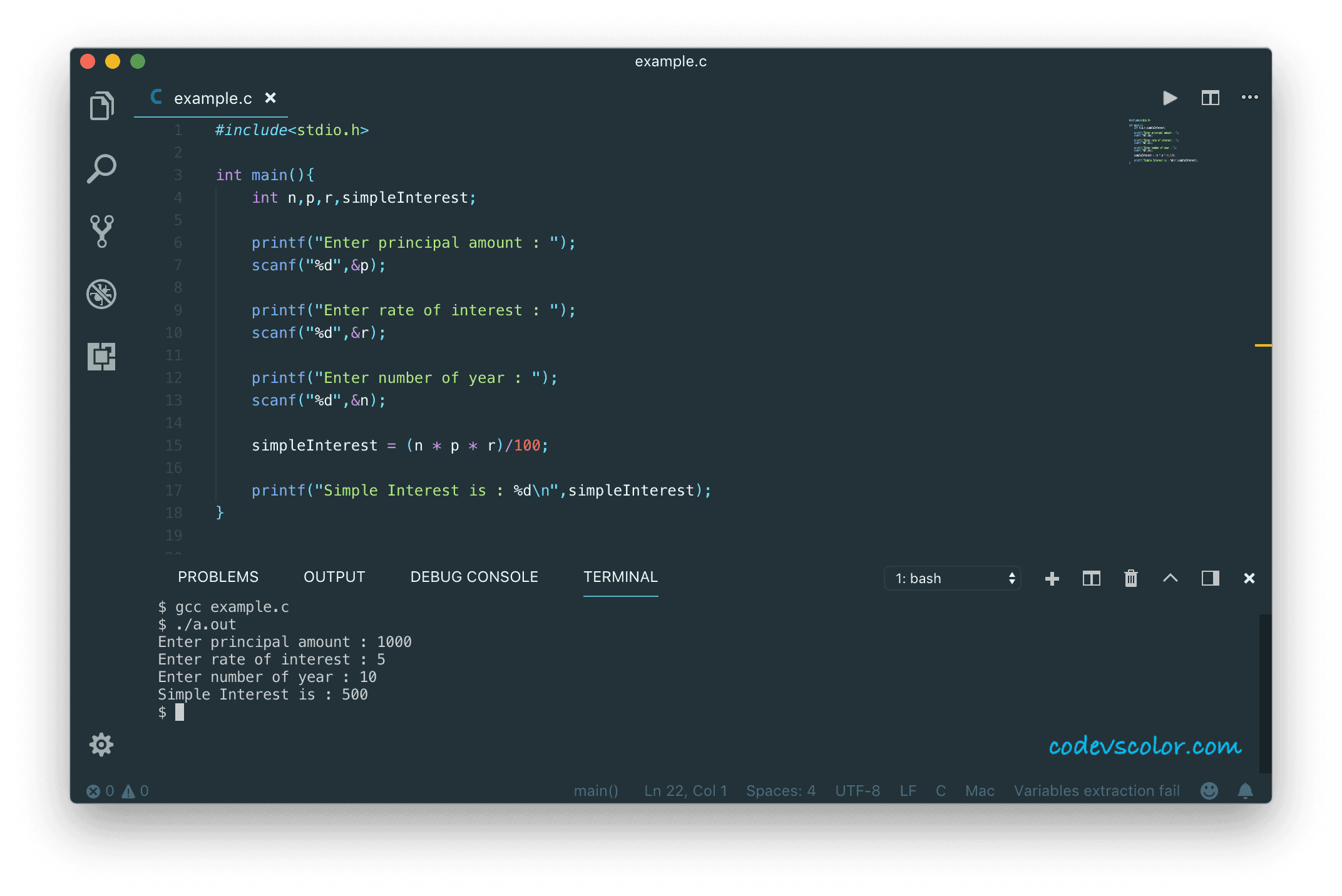 C program to calculate simple interest CodeVsColor