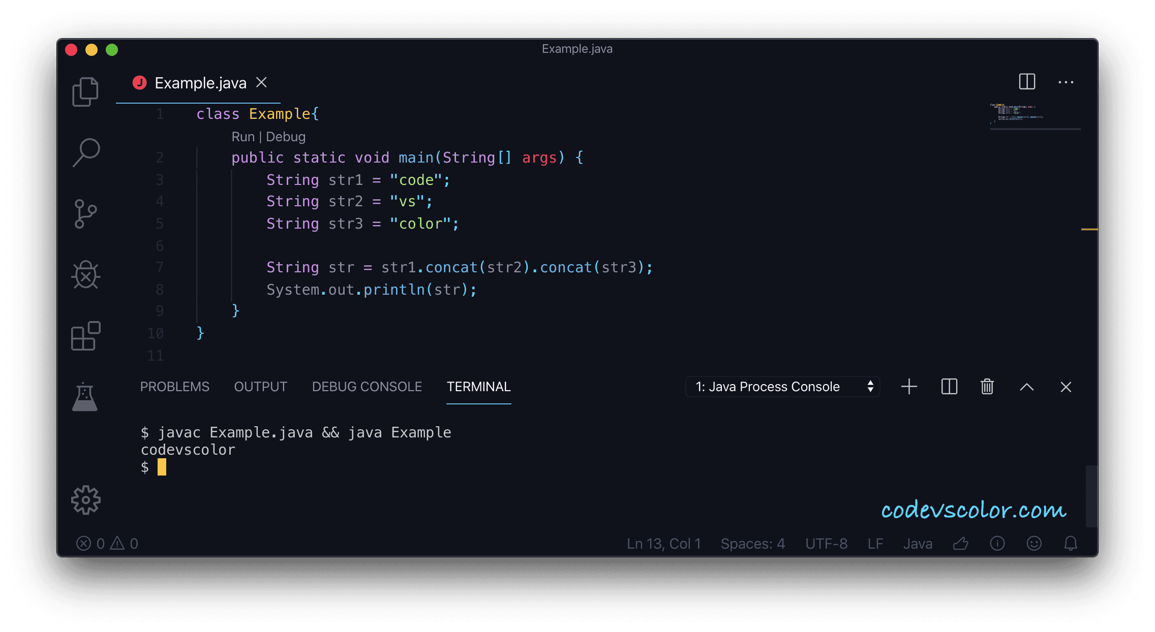 Java String concat example CodeVsColor