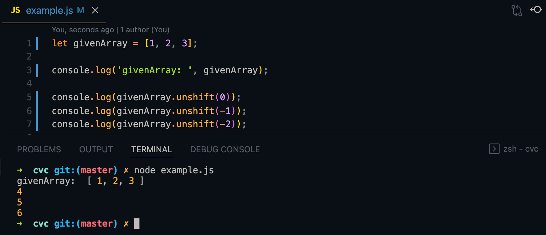 How to add elements to the start of JavaScript arrays by using unshift