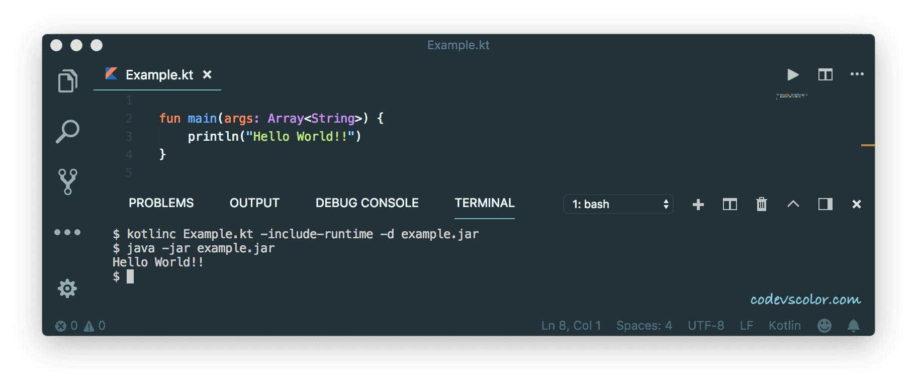 How to run a Kotlin program using command line CodeVsColor