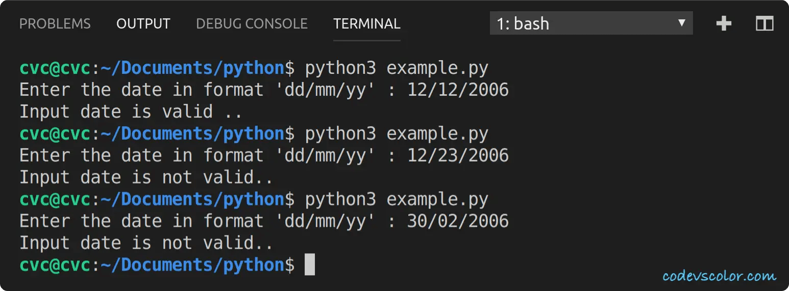 How to check if a date is valid or not in python CodeVsColor