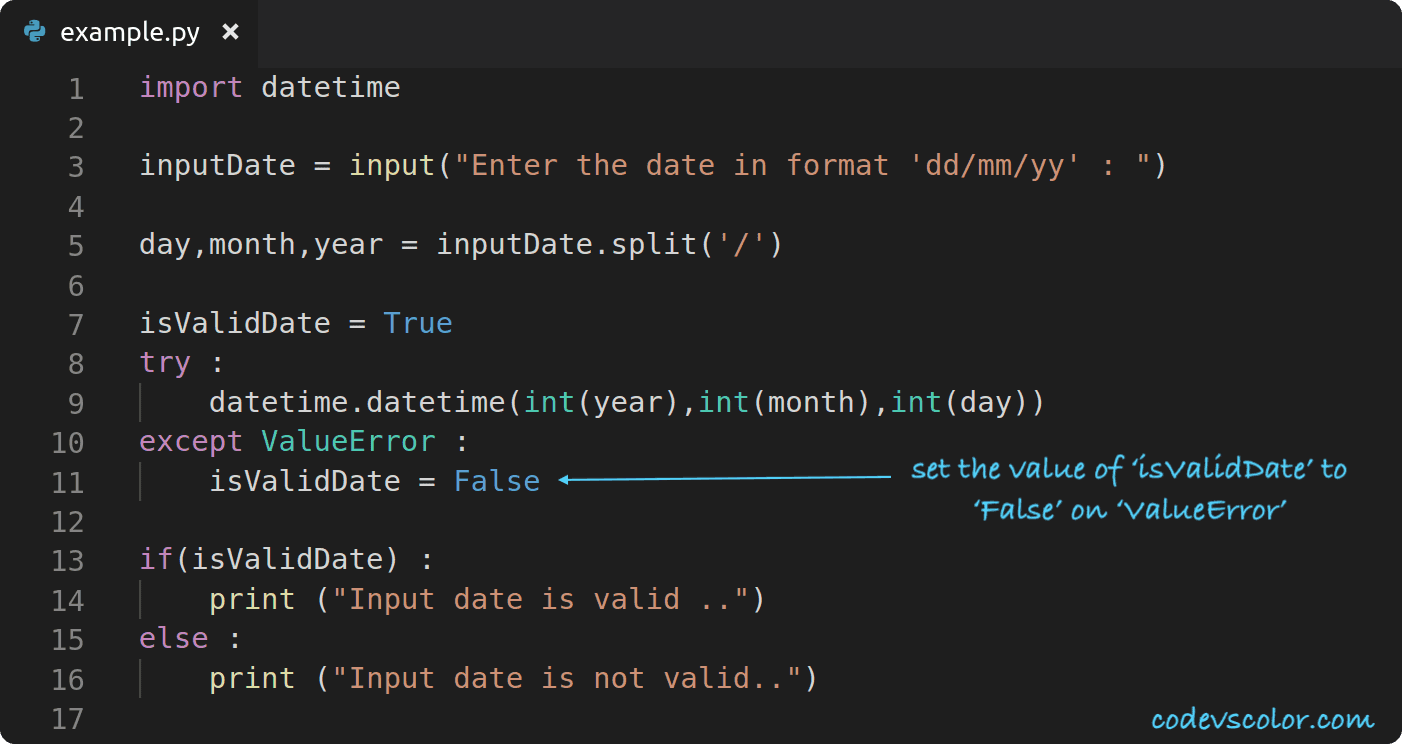 How to check if a date is valid or not in python CodeVsColor