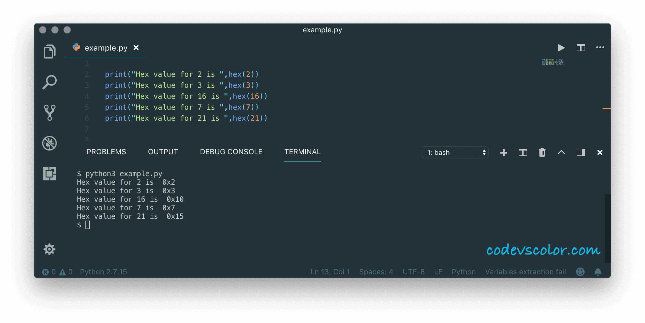 Convert an integer or float to hex in Python CodeVsColor