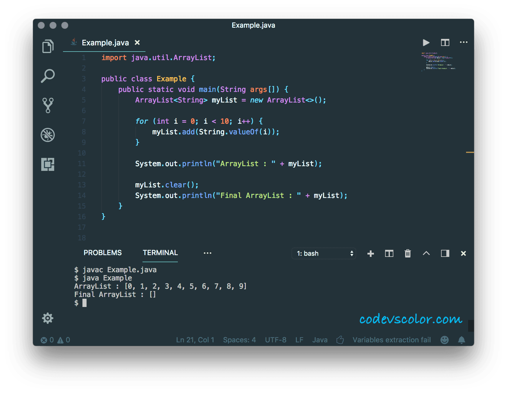 Java Example to empty an Arraylist CodeVsColor