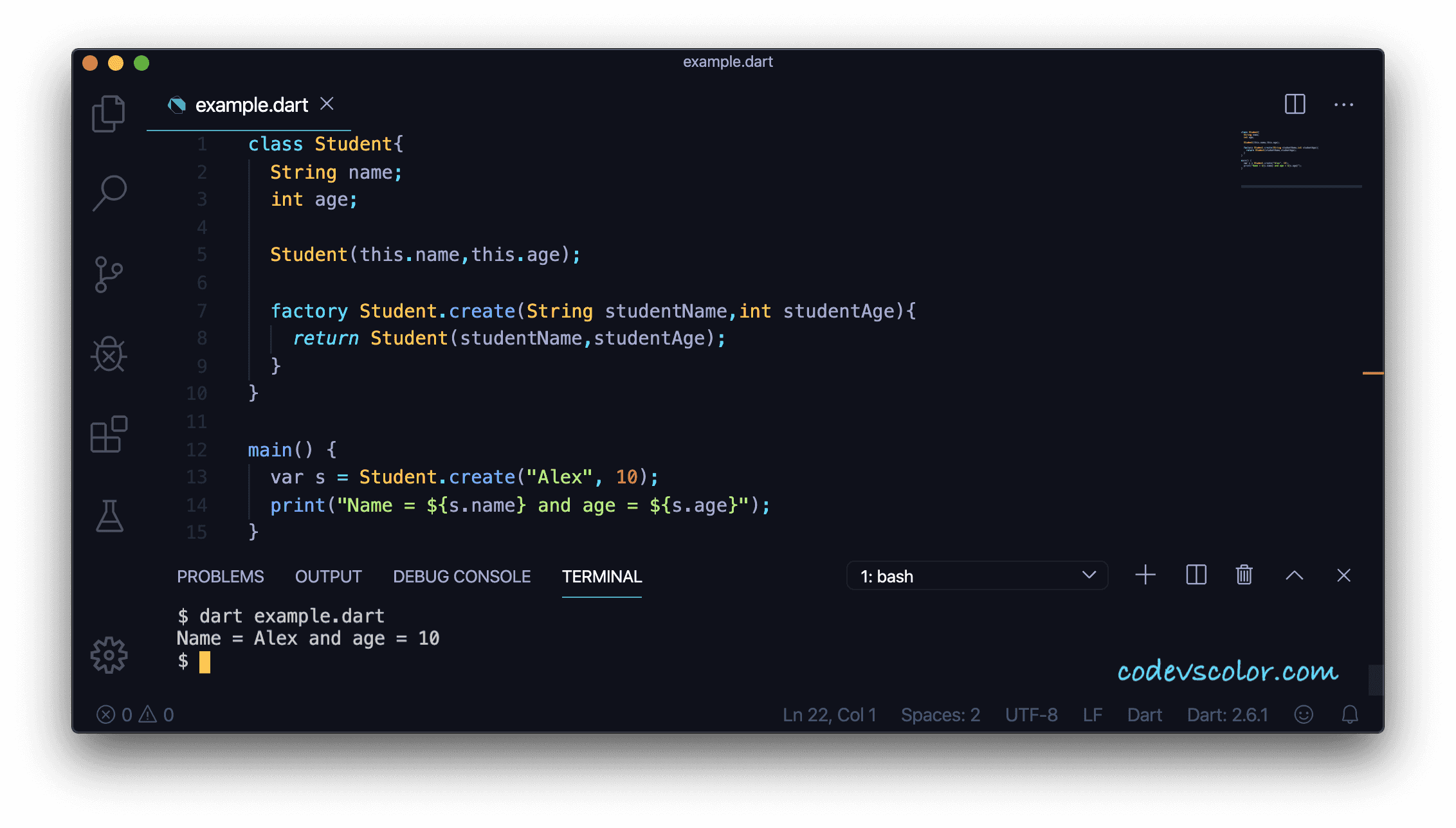 Different Dart class constructors CodeVsColor