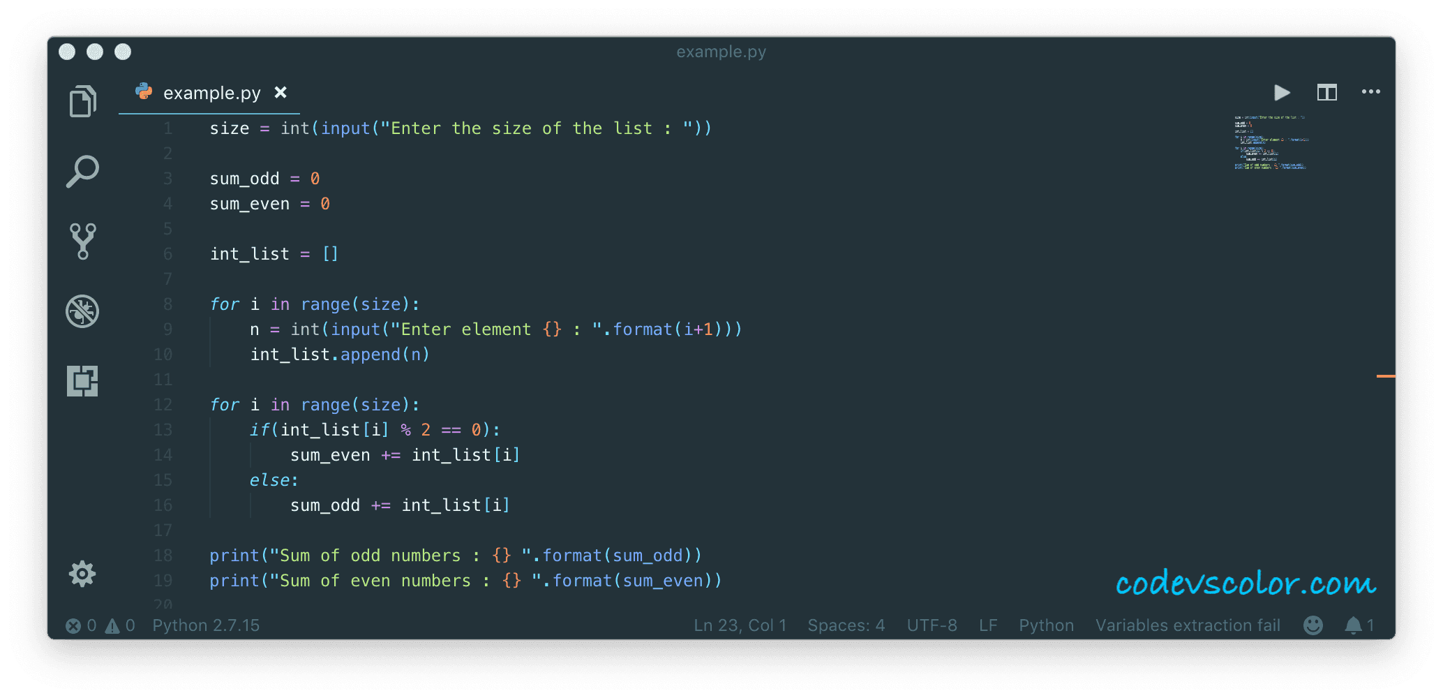 Python program to find out the sum of odd and even numbers in a list