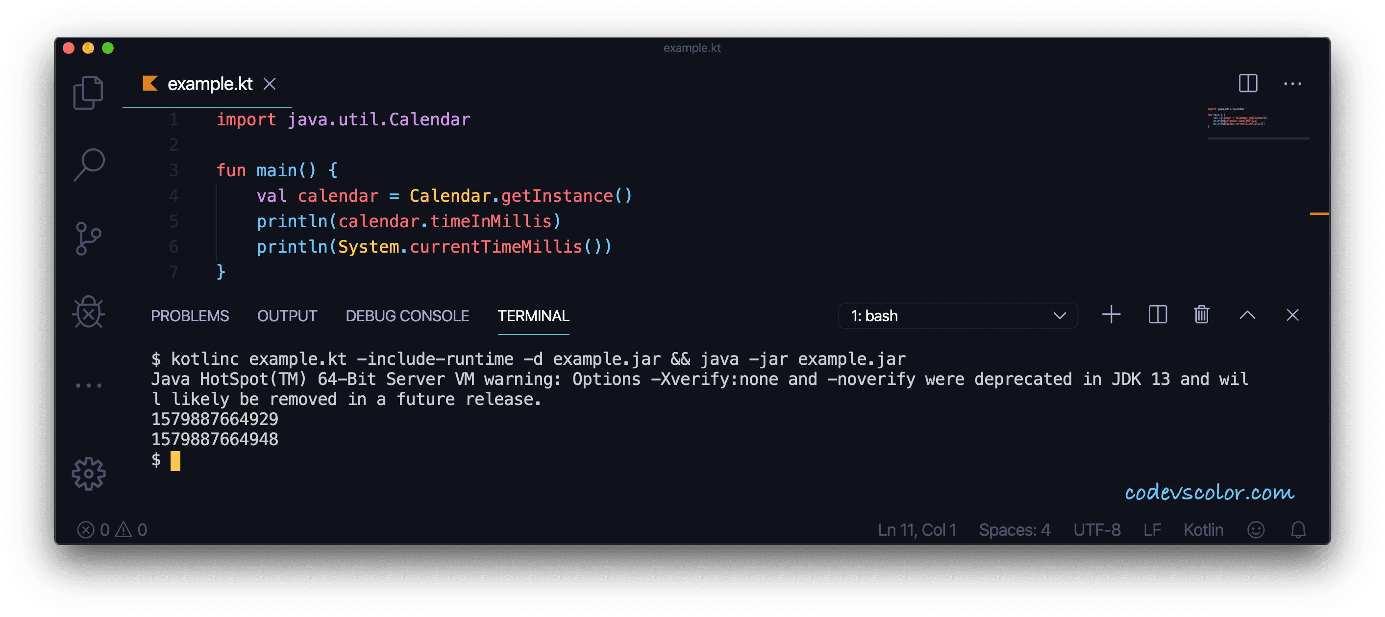Kotlin program to get the current time in milliseconds CodeVsColor