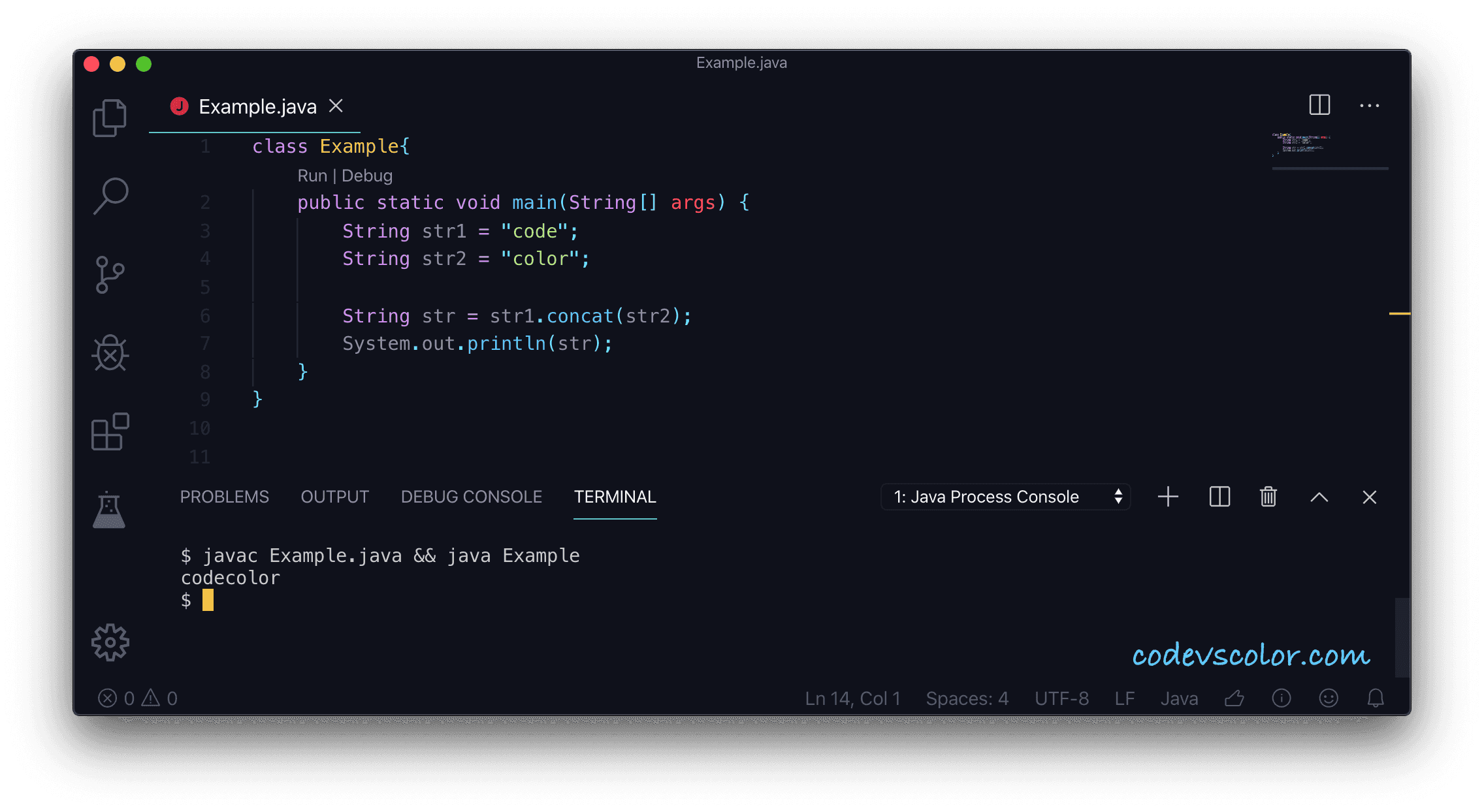 Java String concat example CodeVsColor