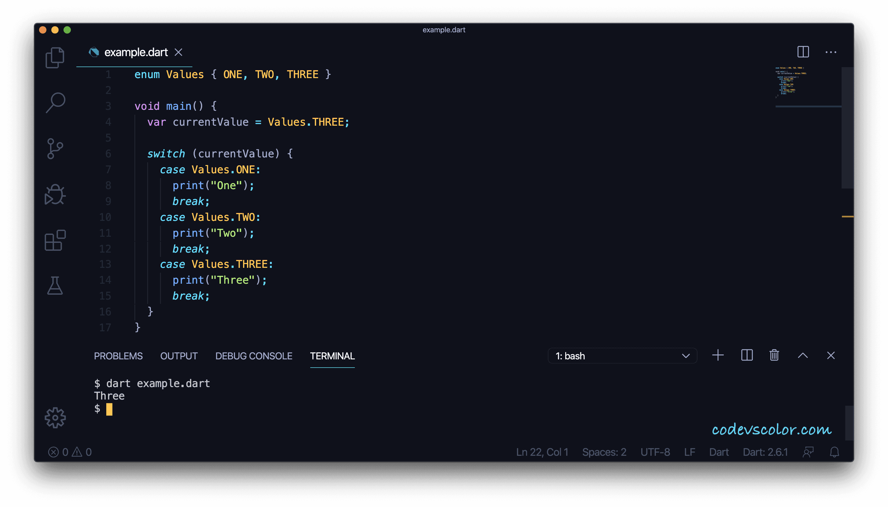 Enumeration in Dart explanation with example CodeVsColor