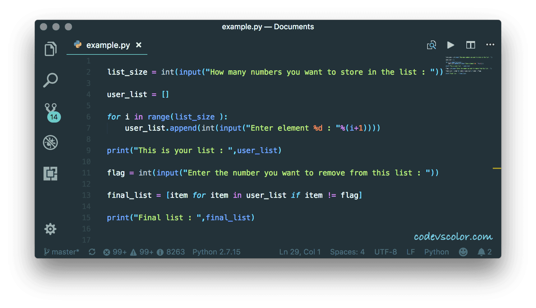 Python program to remove all occurrence of a value from a list