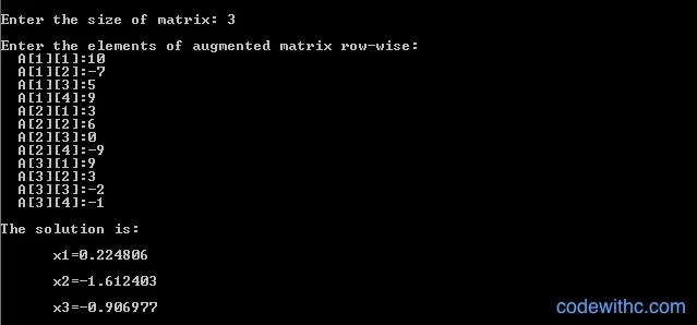 C Program for GaussJordan Method Code with C