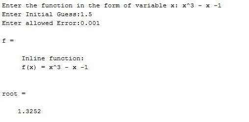 MATLAB Code of Newton-Raphson method for.