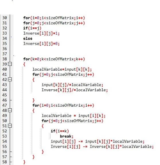 C Program Gauss Jordon Method To Find Inverse Of A Matrix Code With C