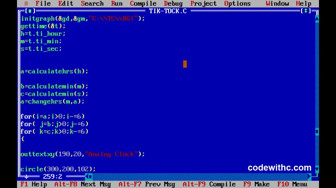 C Program Analogue Clock Using C Graphics Code With C
