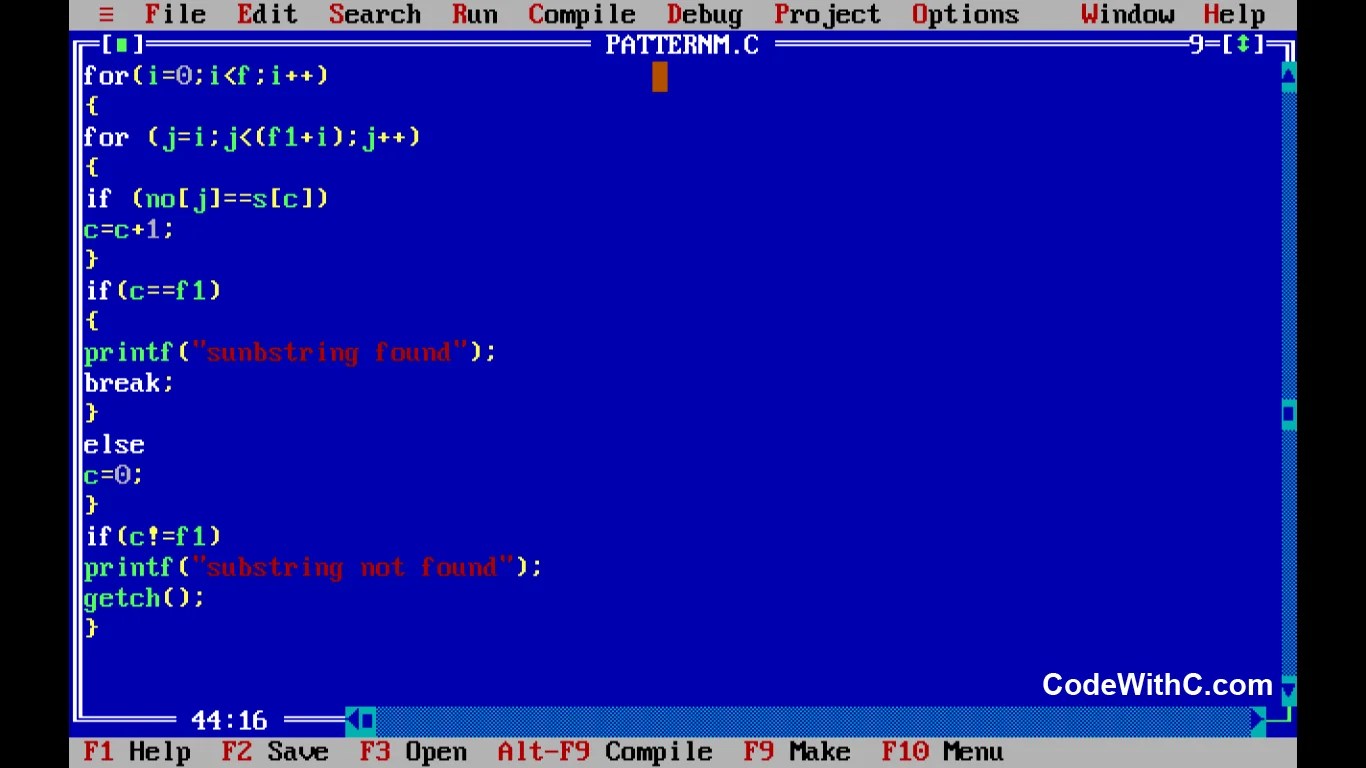 C Program for Pattern Matching Code with C