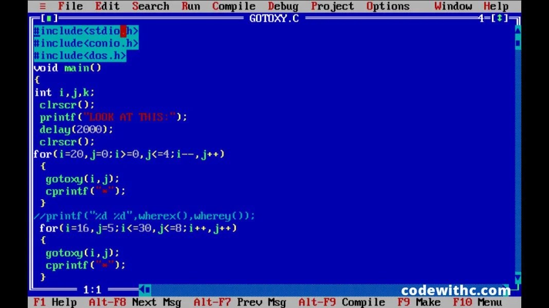 C Program A Simple Use of gotoxy() to Display Hindi Text