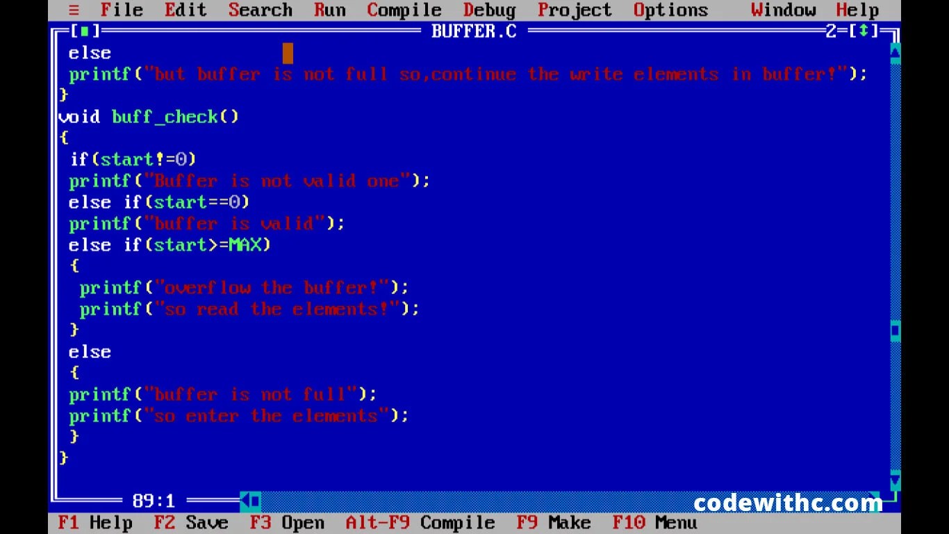 C Program Linear Buffer Usage Code With C