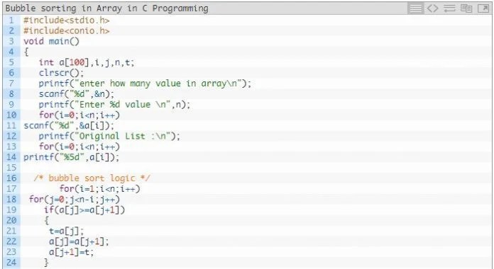 Bubble Sorting in Array in C Programming Code with C