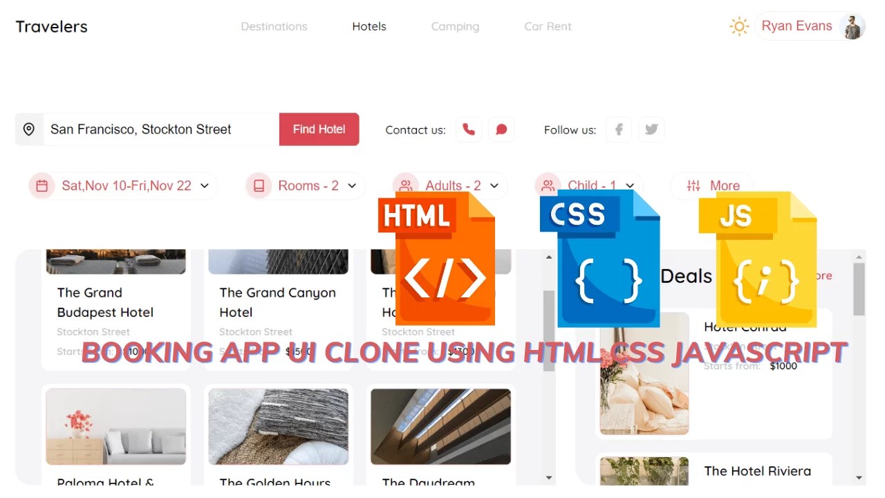 Make Travel Booking App Ui Clone Using Html, Css And, Javascript
