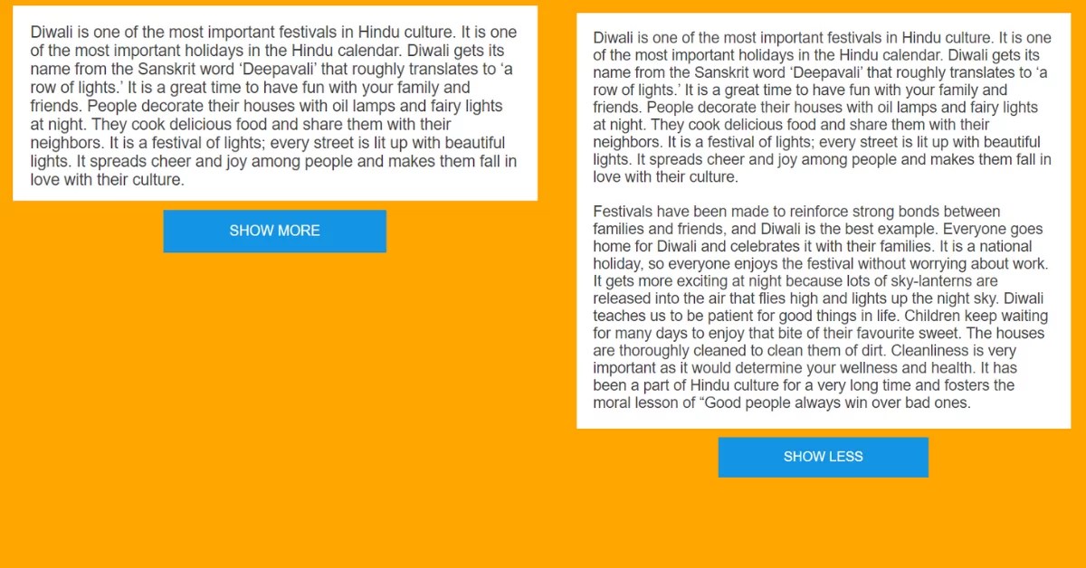 Read More Read Less Button using HTML & JavaScript