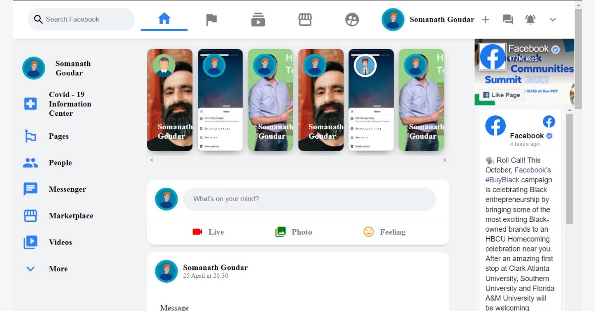 Facebook Clone site Using HTML & CSS With Source Code