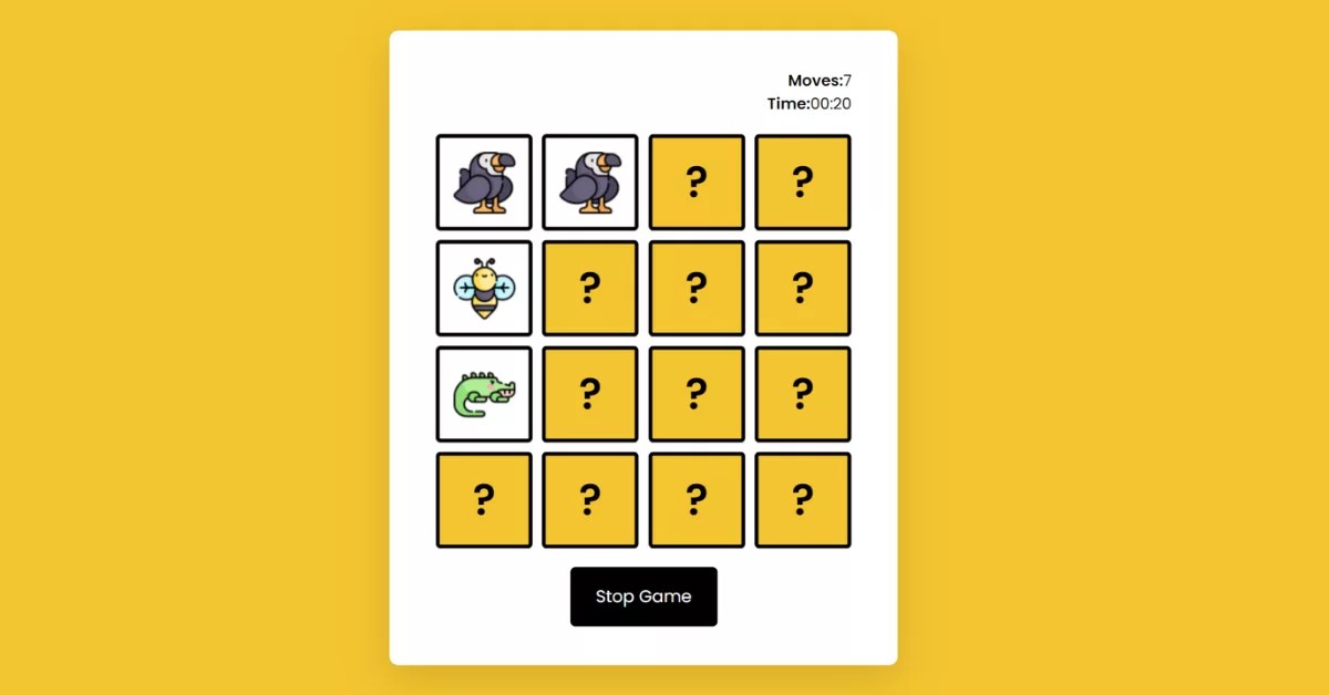 Memory Game using HTML, CSS & JavaScript