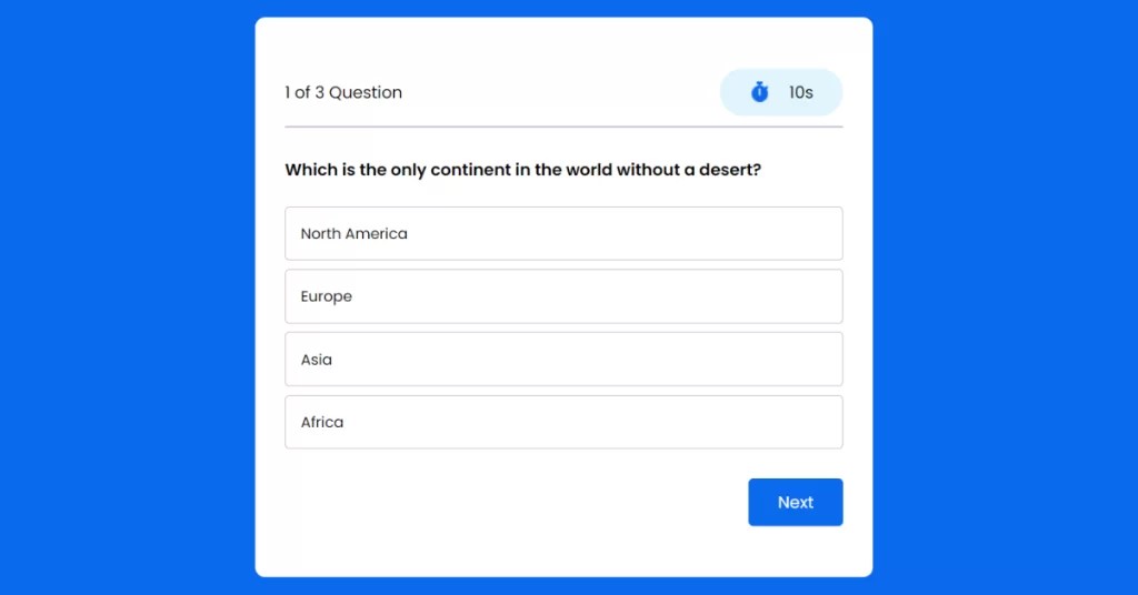 Quiz App With Timer using HTML, CSS & JavaScript