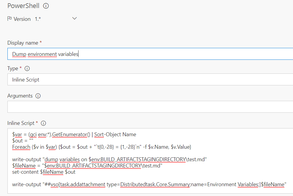 Dump all environment variables during a TFS / VSTS Build