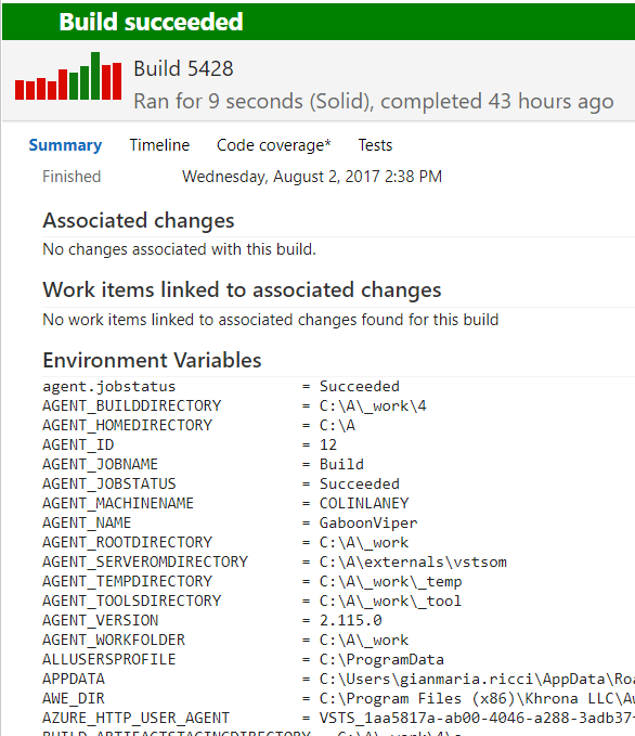 Dump all environment variables during a TFS VSTS Build