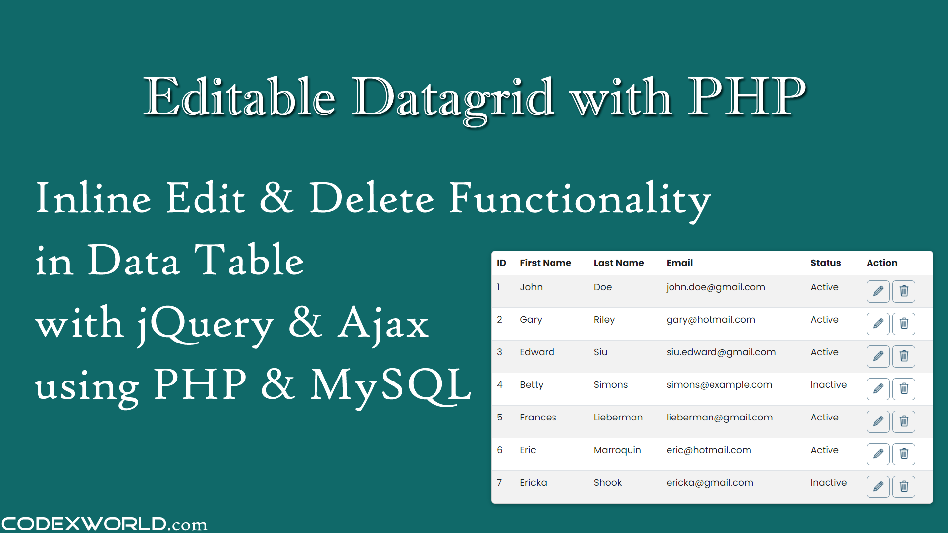 Data Table Inline Editing using jQuery, Ajax, PHP and MySQL CodexWorld